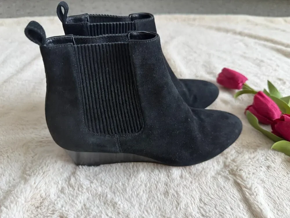 Talbots Black Suede Slip on Bootie Wedge Size 6M
